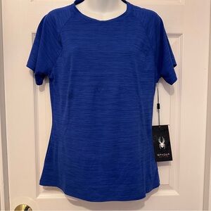 Spyder Active Women’s Large Royal Blue Performance Tee Stretch Zip Pockets NWT